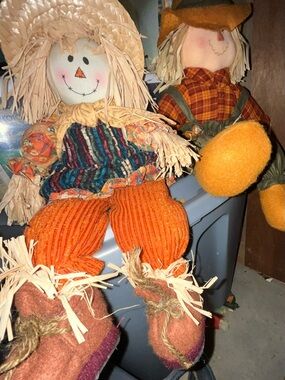 Autumn Harvest Orange Fabric Scarecrow Plush Decor
